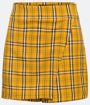  Short Saia Alfaiataria com Estampa Xadrez e Transpasse Assimétrico Amarelo 