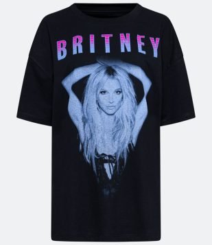  Blusa Alongada em Algodão com Estampa Britney Spears Preto 