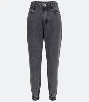  Calça Jogger Jeans com Cintura Alta e Barra com Elástico Preto 
