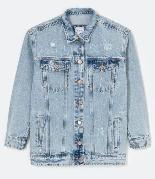  Jaqueta Alongada em Jeans com Puídos Azul 