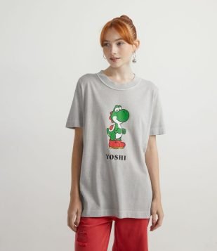  Blusa Manga Curta em Algodão com Estampa do Yoshi 