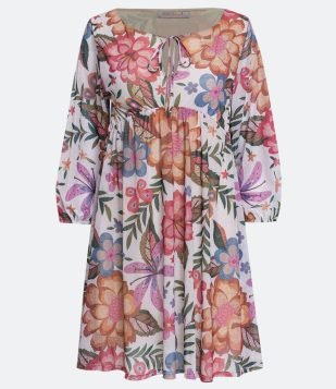  Vestido Curto com Amarração no Decote e Estampa Floral