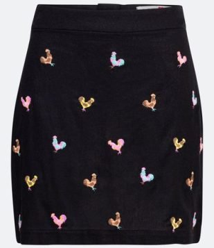  Saia Curta em Linho com Bordado de Galinhas