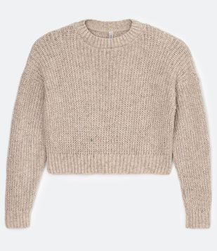  Blusão Suéter Cropped em Tricô com Golinha Alta e Fio Metalizado