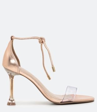 SANDÁLIA COM SALTO TAÇA E BICO QUADRADO BEGE