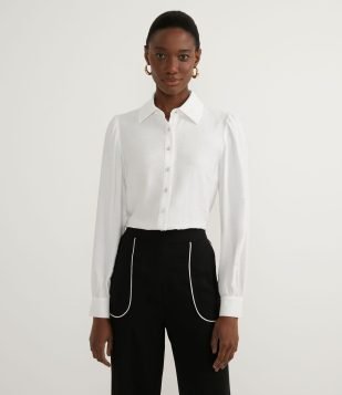 CAMISA EM VISCOSE COM MANGAS LONGAS TEXTURIZADA COM BOTÕES BRANCO