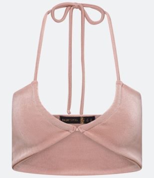 BLUSA CROPPED EM JERSEY METALIZADO COM AMARRAÇÃO ROSA