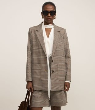 Blazer Oversized em Alfaiataria Xadrez Marrom