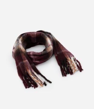 Cachecol em Tricô com Estampa Xadrez Vermelho