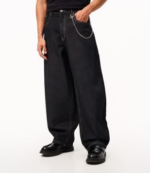 Calça Balloon em Denim Jeans Preto