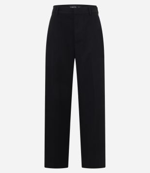 Calça Reta em Alfaiataria com Passantes no Cós Preto