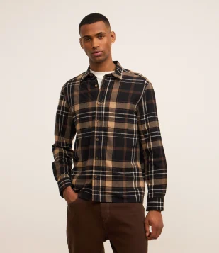 Camisa Comfort em Flanela com Estampa Xadrez Marrom
