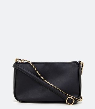  Bolsa Pequena Baguete Alça com Corrente Preto 