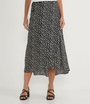  Saia Midi em Crepe Transpassada com Amarração Lateral Preto 