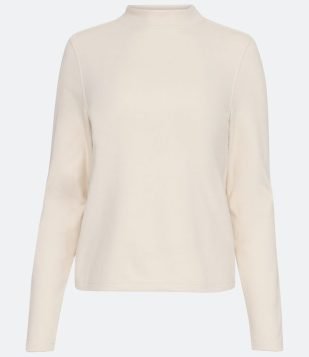 Blusa Básica com Golinha Alta e Manga Longa Bege 