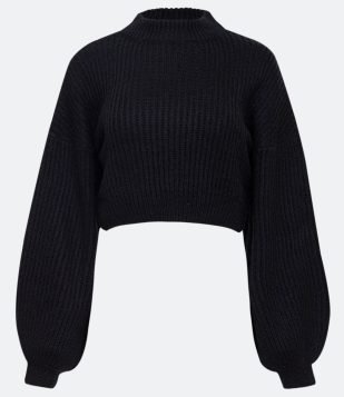  Blusão em Tricô com Gola Alta e Manga Longa Bufante Preto 