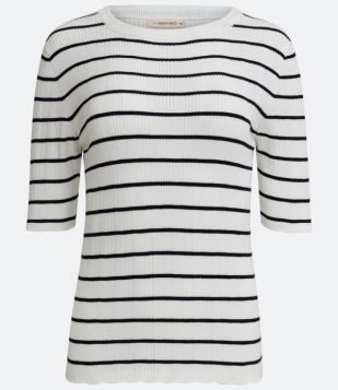  Blusa em Tricô com Manga Curta Listrada Branco 
