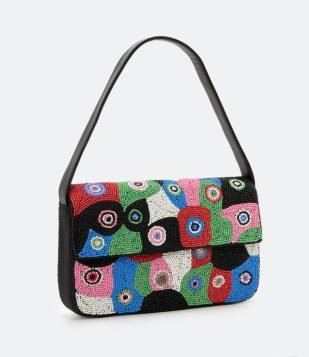 BOLSA SHOULDER BAGUETE COM BORDADO FRONTAL MULTICORES