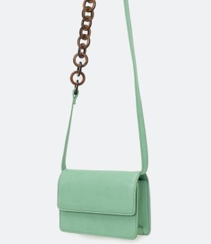 Bolsa Transversal Boxy com Detalhe de Elos em Resina Verde