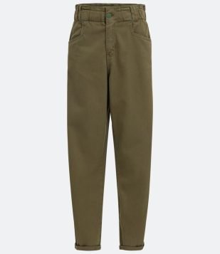 Calça Baggy em Sarja com Cós Elástico e Barra Dobrada Verde