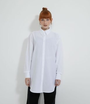  Camisa Manga Longa em Tricoline sem Estampa Branco 