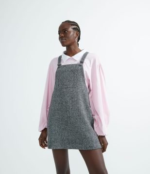  Vestido Salopete em Polivelour com Bolso Frontal Cinza 