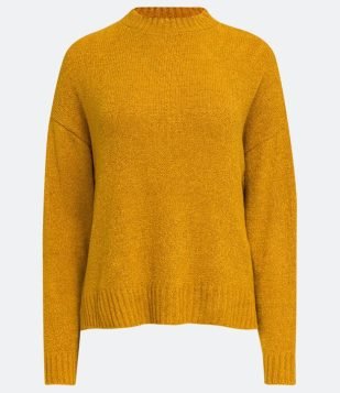  Blusão Fechado Básico em Tricô com Manga Longa e Cava Deslocada Laranja 