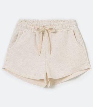  Short Runner Básico em Moletom com Cós Elástico e Amarração Bege 
