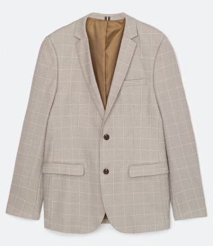  Blazer Social Alfaiataria Super Slim em Poliviscose Texturizada Bege 