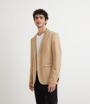  Blazer sem Estampa com Bolsos em Poliviscose Bege 