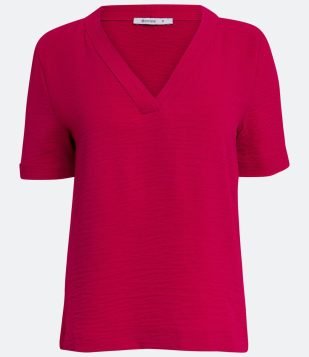  Blusa Manga Curta com Pesponto no Decote e na Manga Rosa 