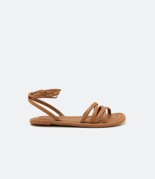  Sandália Rasteira com Amarração e Sola Puffa Marrom 