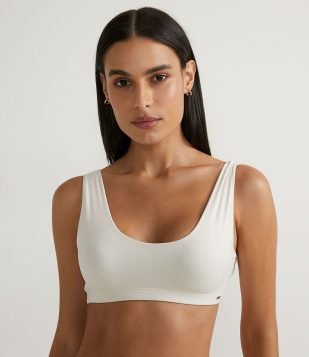 Sutiã Top em Microfibra sem Bojo e Aro com Alça Larga Bege