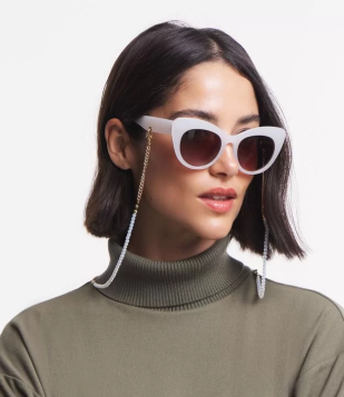 Óculos De Sol Redondo Médio Com Cordão De Bolinhas Off White