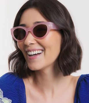 Óculos De Sol Redondo Com Lentes Marrom Rosa