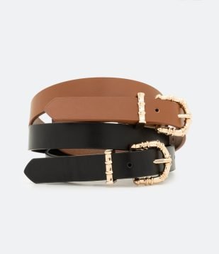  Kit 02 Cintos Finos com Fivelas Trabalhadas Multicores 