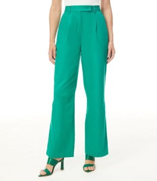  Calça Pantalona em Alfaiataria com Pregas Verde 