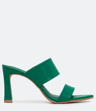  Sandália Salto Alto com Bico Folha Verde 