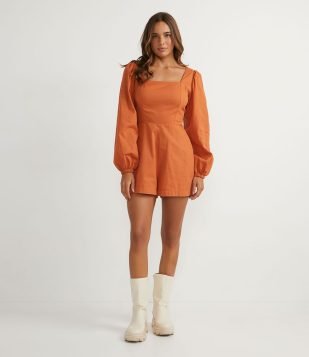  Macaquinho em Tricoline com Manga Longa e Amarração Marrom 