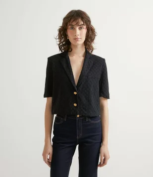BLAZER EM LAISE COM MANGA CURTA PRETO
