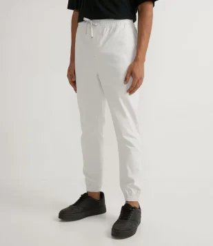 CALÇA JOGGER EM SARJA COM CÓS ELÁSTICO COM AMARRAÇÃO BRANCO