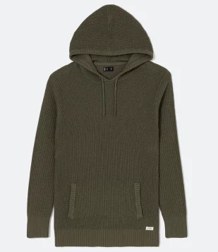 BLUSÃO SUÉTER ALONGADO EM TRICÔ COM BOLSO CANGURU E CAPUZ VERDE