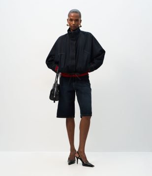 Bermuda Jorts Cintura Alta em Jeans com Bolsos Azul Escuro