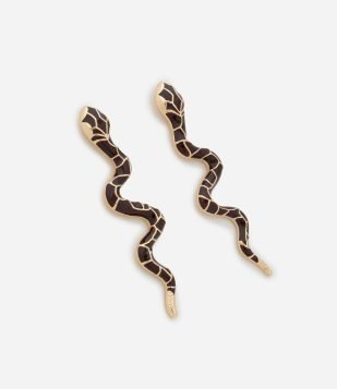 Brinco Médio com forma de Serpente Bicolor Esmaltado Dourado-Marrom