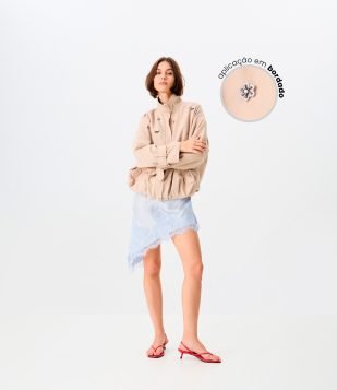 Jaqueta Oversized com Flores em Paetês Bege