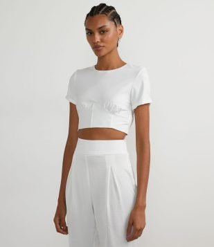 BLUSA CURTA EM MALHA JERSEY COM DETALHE CORSET BRANCO