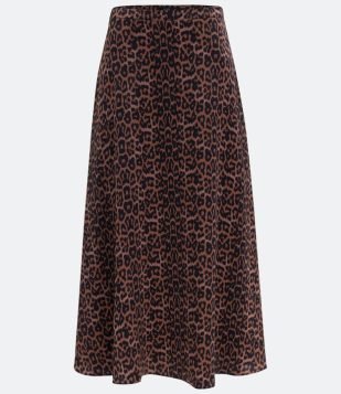  Saia Midi com Estampa Animal Print Onça Marrom 