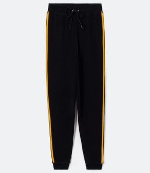 CALÇA JOGGER EM MOLETOM COM LISTRA LATERAL E AMARRAÇÃO PRETO