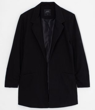  Blazer Alongado Alfaiataria em Crepe com Franzido na Manga Preto 