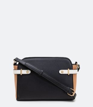  Bolsa Transversal Postman Tricolor com Detalhes em Metal Preto 